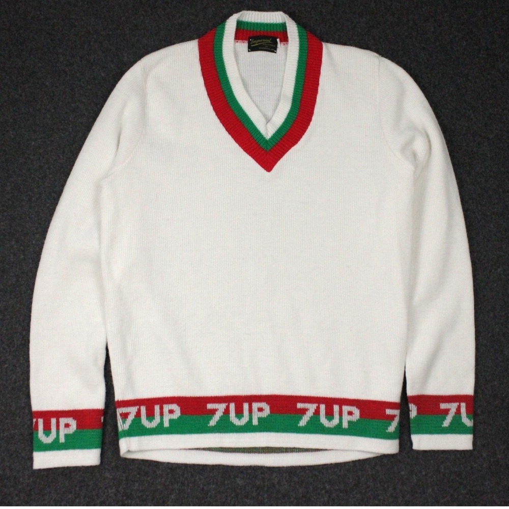 Vintage 7UP Sweater Imperial Knitting Milwaukee White Knit Promo WomensSz Small